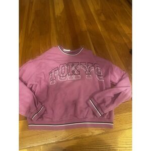 Falling Forward Embroidered Tokyo Purple Varsity Crewneck Sweatshirt Sz L Womens